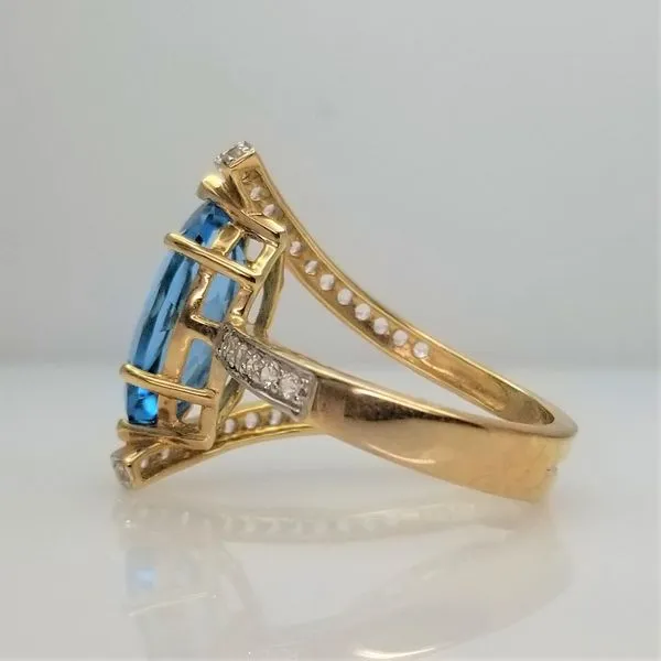 Marquise Cut Blue Topaz and White Topaz Ring in 14kt Yellow Gold Image 2 Chipper's Jewelry Bonney Lake, WA