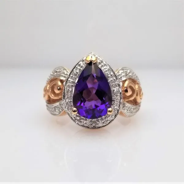 14kt Rose Gold Pear Shaped Amethyst and Diamond Ring Chipper's Jewelry Bonney Lake, WA