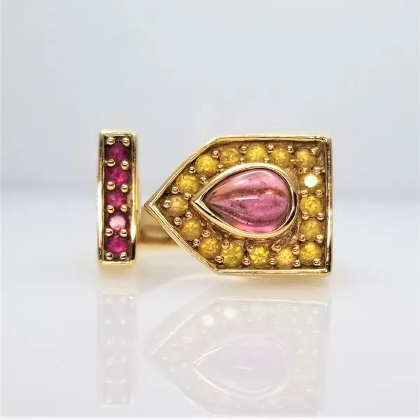 Cabachon Pink Tourmaline and Round Pink and Yellow Tourmaline Ring Chipper's Jewelry Bonney Lake, WA