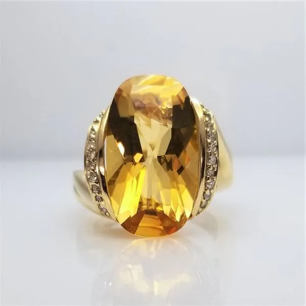 14Kt Yellow Citrine Imitation CZ and Diamond Ring Chipper's Jewelry Bonney Lake, WA