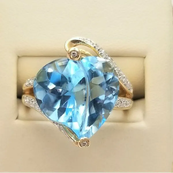 14Kt Yellow Sky Blue Fantasy Cut Topaz and Diamond Ring Chipper's Jewelry Bonney Lake, WA