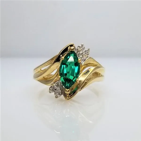 Marquise Cut Chatham Lab Grown Emerald Ring in 10kt Yellow Gold Chipper's Jewelry Bonney Lake, WA