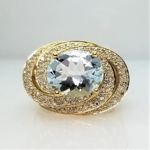 Oval Cut Aquamarine and Diamond Ring in 14Kt Yellow Gold Chipper's Jewelry Bonney Lake, WA