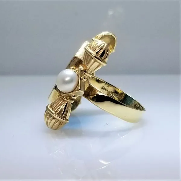 14K Yellow Gold Blue Glass Intaglio Ring with Cultured Pearls Image 2 Chipper's Jewelry Bonney Lake, WA