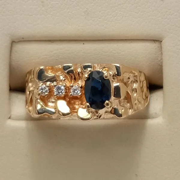 14K Yellow Gold Nugget and Sapphire Ring Chipper's Jewelry Bonney Lake, WA