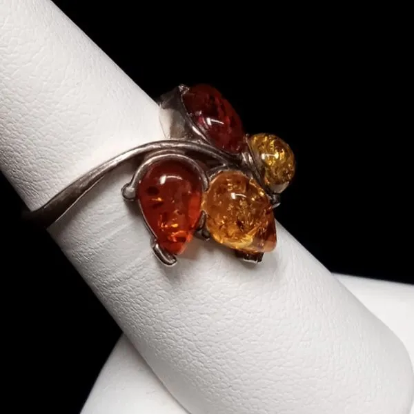 Amber Ring with Orange, Yellow & Green Amber Chipper's Jewelry Bonney Lake, WA
