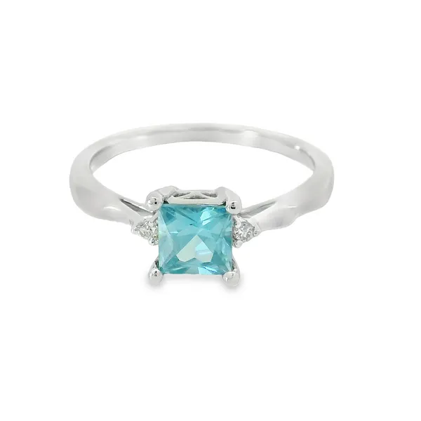 14K White Gold Blue Zircon Princess Cut Ring Chipper's Jewelry Bonney Lake, WA