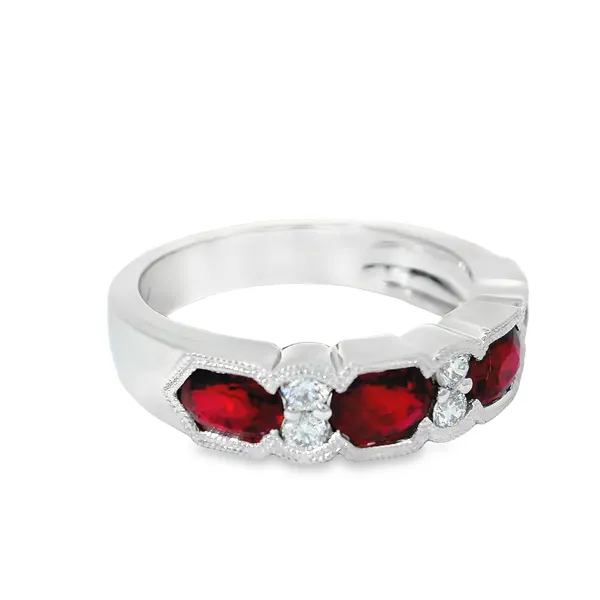 14K White Gold Ruby and Diamond Anniversary Band Image 2 Chipper's Jewelry Bonney Lake, WA