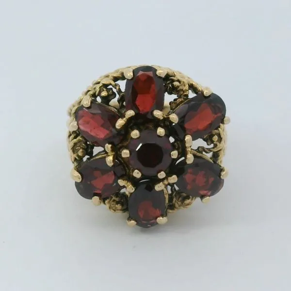 14K Yellow Gold Vintage Flower Garnet Ring Chipper's Jewelry Bonney Lake, WA