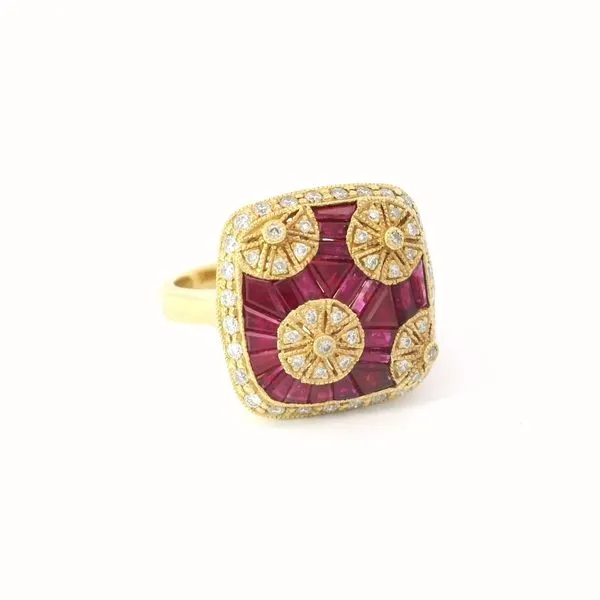 18K Yellow Gold Ruby Diamond Inlay Ring Image 2 Chipper's Jewelry Bonney Lake, WA