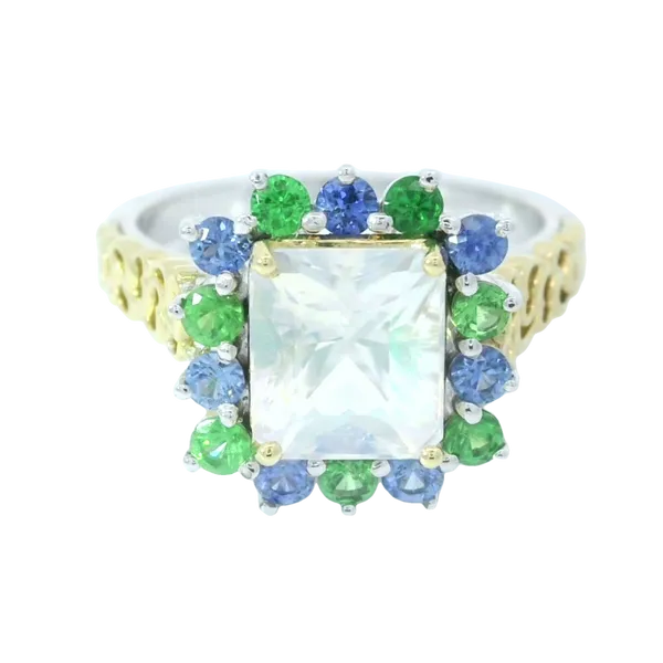 18K Two-Tone Moonstone Tsavorite Garnet & Sapphire Ring Chipper's Jewelry Bonney Lake, WA