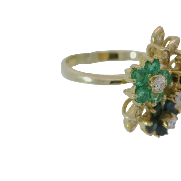 14K Yellow Gold Diamond Emerald Sapphire Flower Ring Image 3 Chipper's Jewelry Bonney Lake, WA