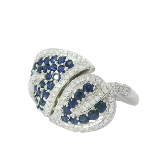 14KW Sapphire Diamond Leaf Ring Image 4 Chipper's Jewelry Bonney Lake, WA