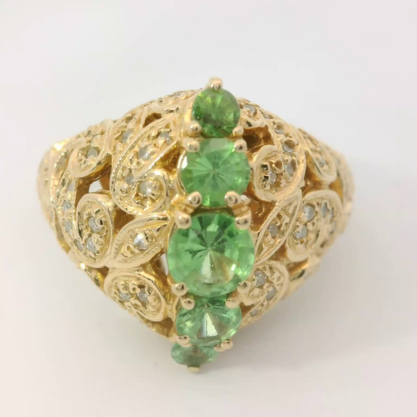 14K Yellow Gold Tsavorite Garnet Diamond Ring Chipper's Jewelry Bonney Lake, WA