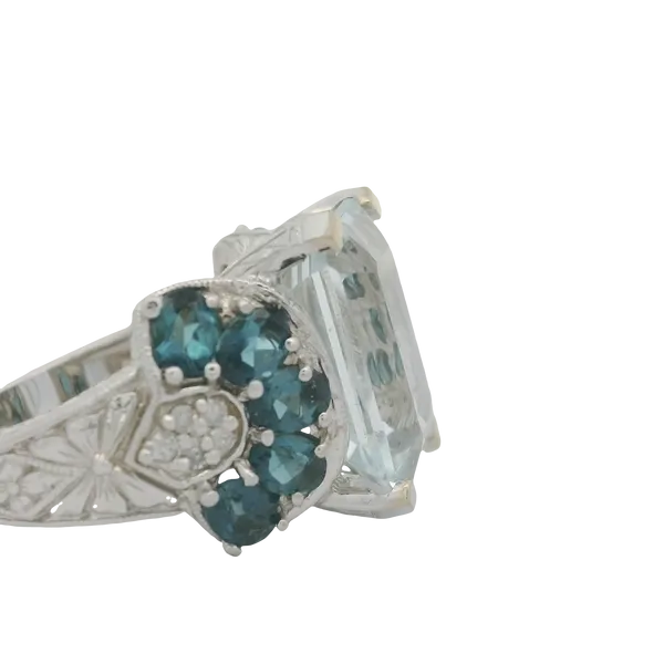 14KW Aquamarine Topaz Diamond Ring Sz. 7 Image 2 Chipper's Jewelry Bonney Lake, WA