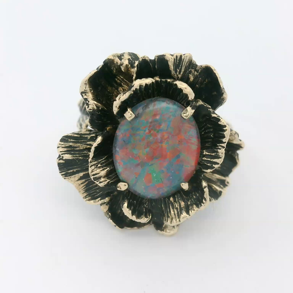 Vintage Opal Triplet Flower Ring in 14K Yellow Gold Chipper's Jewelry Bonney Lake, WA
