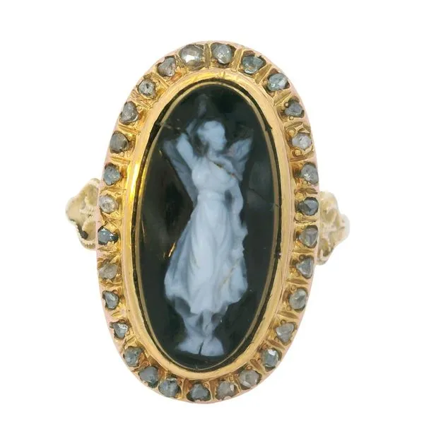 18KY Late 1800's Onyx Diamond Cameo Ring Sz. 7 Chipper's Jewelry Bonney Lake, WA