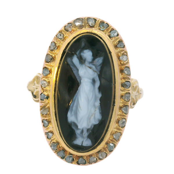 18K Yellow Gold Late 1800's Onyx Diamond Cameo Ring Chipper's Jewelry Bonney Lake, WA