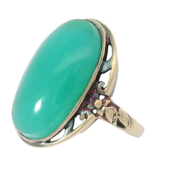 14KY Vintage Chrysoprase Cabachon Ring Sz. 7.75 Image 2 Chipper's Jewelry Bonney Lake, WA