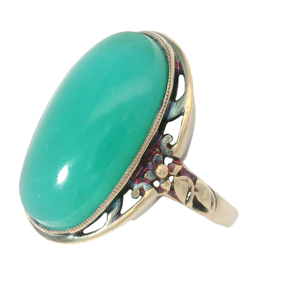 10K Yellow Gold Vintage Chrysoprase Cabachon Ring Image 2 Chipper's Jewelry Bonney Lake, WA
