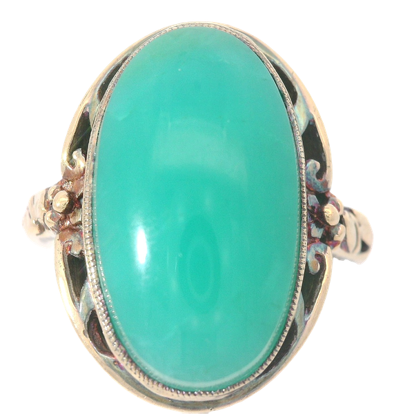10K Yellow Gold Vintage Chrysoprase Cabachon Ring Chipper's Jewelry Bonney Lake, WA