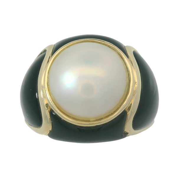 14K Yellow Gold Mabe Pearl & Onyx Ring Chipper's Jewelry Bonney Lake, WA