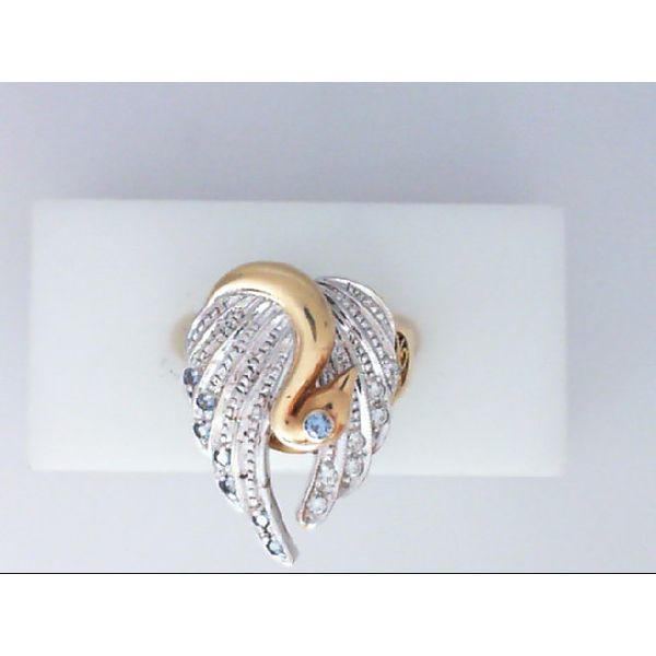 Swan 'Trembler' Ring w/Man Made Stones Circa 1940's 14KY, Sz 8 Chipper's Jewelry Bonney Lake, WA