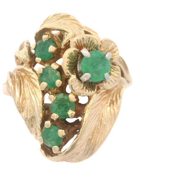 14K Yellow Gold Emerald Flower Design Fashion Ring Chipper's Jewelry Bonney Lake, WA