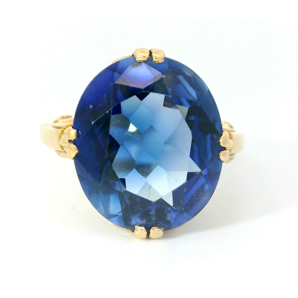 14K Yellow Gold Synthetic Sapphire Ring Chipper's Jewelry Bonney Lake, WA