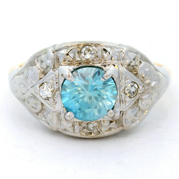 14KTT Blue Zircon and Diamond Ring.  Zircon 1.94ct.  Diamonds 0.07ctw.  SZ 7. Chipper's Jewelry Bonney Lake, WA