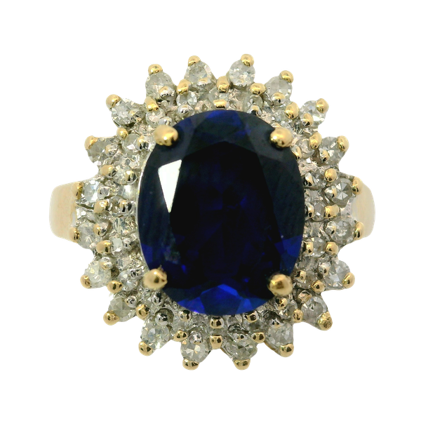 14KY Lab-Grown Sapphire and Diamond Halo Ring. Chipper's Jewelry Bonney Lake, WA