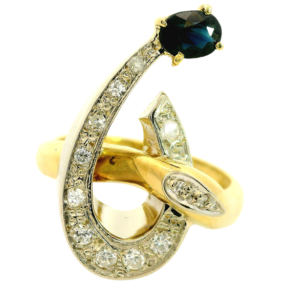 18KTT Freeform Sapphire and Diamond Ring.  SZ 6.5 Chipper's Jewelry Bonney Lake, WA