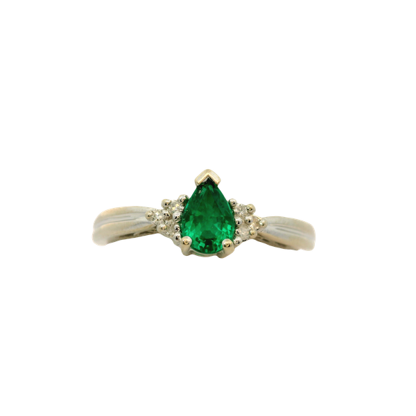 14KW Laboratory-Grown Emerald and Diamond Ring.  SZ 7. Chipper's Jewelry Bonney Lake, WA