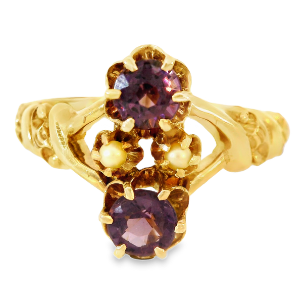 10KY Antique Ring w/ Garnet-Glass Doublets and Seed Pearls.  SZ 5.25 Chipper's Jewelry Bonney Lake, WA
