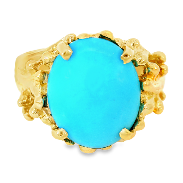 14KY Turquoise Ring.  Turquoise 12.00 x 9.92 x 3.37mm.  Assumed to be Impregnated Chipper's Jewelry Bonney Lake, WA