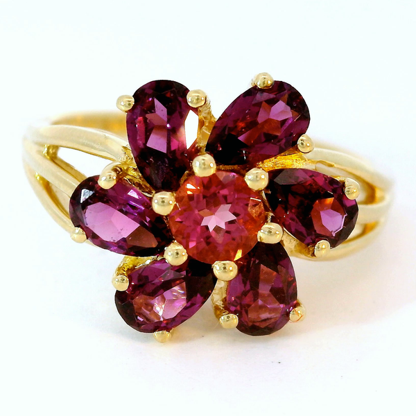 14KY Pink Tourmaline and Rhodolite Garnet Floral Cluster Ring Chipper's Jewelry Bonney Lake, WA