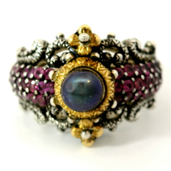 Sterling Silver 18K Gold Accent, Rhodalite Garnet, Pearl Ring, size 9 Chipper's Jewelry Bonney Lake, WA