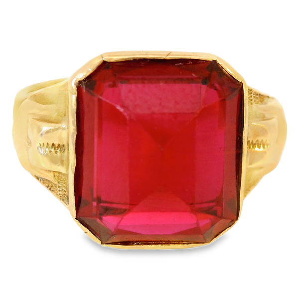 14KR Laboratory-Grown Ruby Ring w/ Ruby set upside-down.  SZ 7 Chipper's Jewelry Bonney Lake, WA