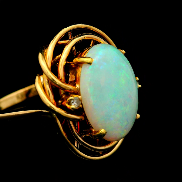 10KY Opal and Diamond Ring with Open Work Top.  SZ 8.25 Image 2 Chipper's Jewelry Bonney Lake, WA