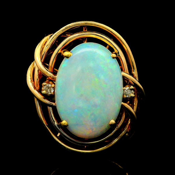 10KY Opal and Diamond Ring with Open Work Top.  SZ 8.25 Chipper's Jewelry Bonney Lake, WA