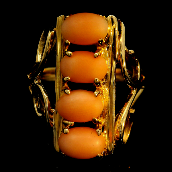 14KY Coral Ring w/ 4 Oval Cabochon Coral.  SZ 5.5 Chipper's Jewelry Bonney Lake, WA