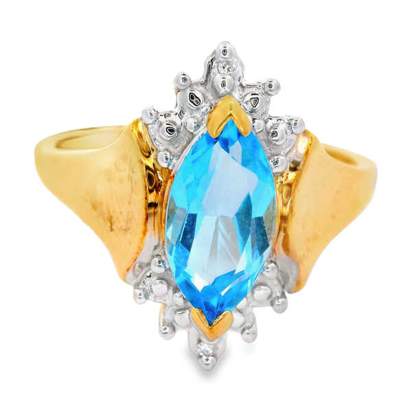 10K Yellow Gold Blue Topaz and Diamond Ring.  Size 7. Chipper's Jewelry Bonney Lake, WA