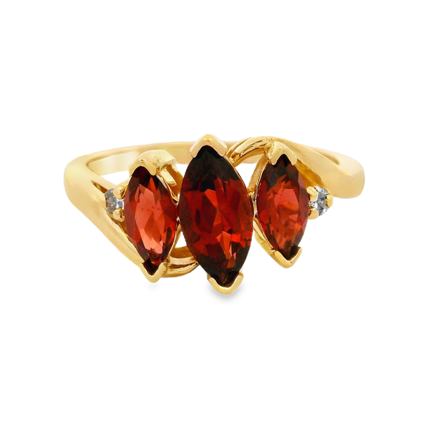 10K Yellow Gold Garnet 3-Stone Ring with Diamond Accents.  Size 6.5 Chipper's Jewelry Bonney Lake, WA