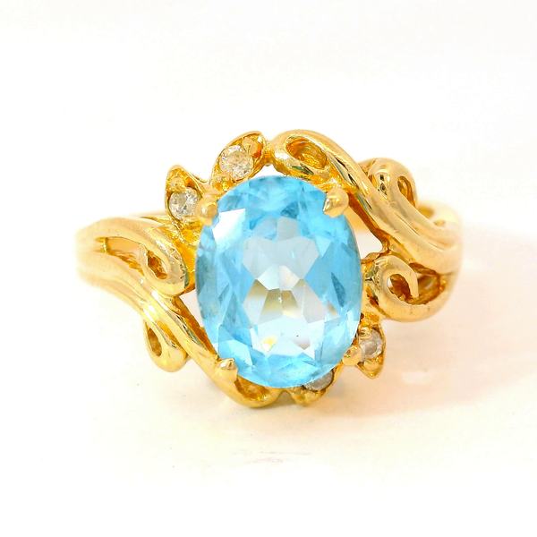 14K Yellow Gold Blue Topaz and Diamond Ring Chipper's Jewelry Bonney Lake, WA