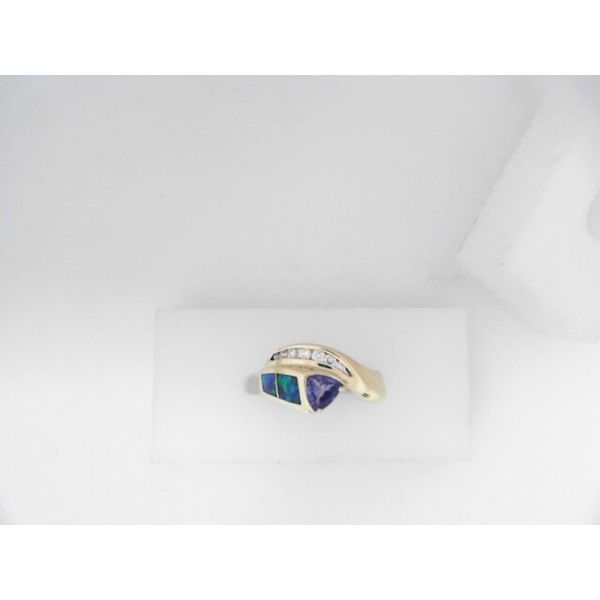 14 Karat Yellow Gold Tanzanite, Diamond and Opal Inlay Ring Chipper's Jewelry Bonney Lake, WA