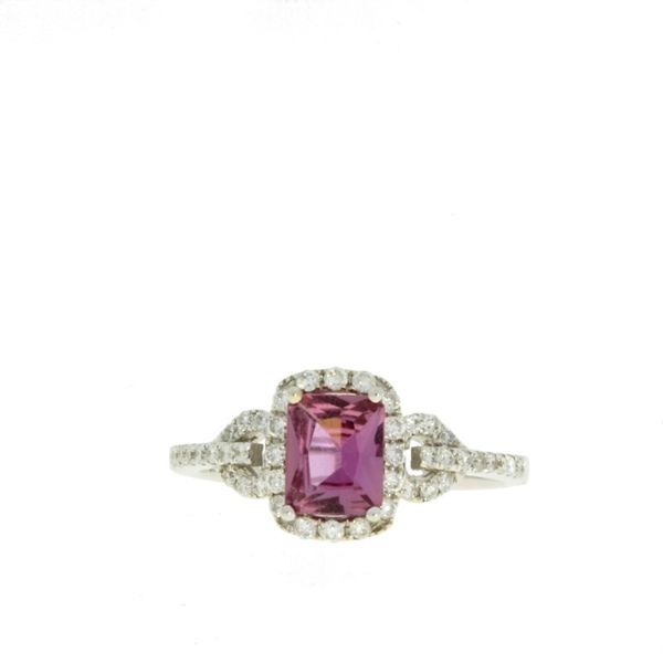 18K White Gold Cushion Cut Pink Sapphire Ring with Diamonds Chipper's Jewelry Bonney Lake, WA