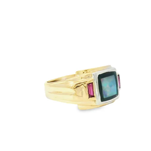 14K Yellow Gold Lab Created Opal & Lab Created Ruby Ring Image 2 Chipper's Jewelry Bonney Lake, WA