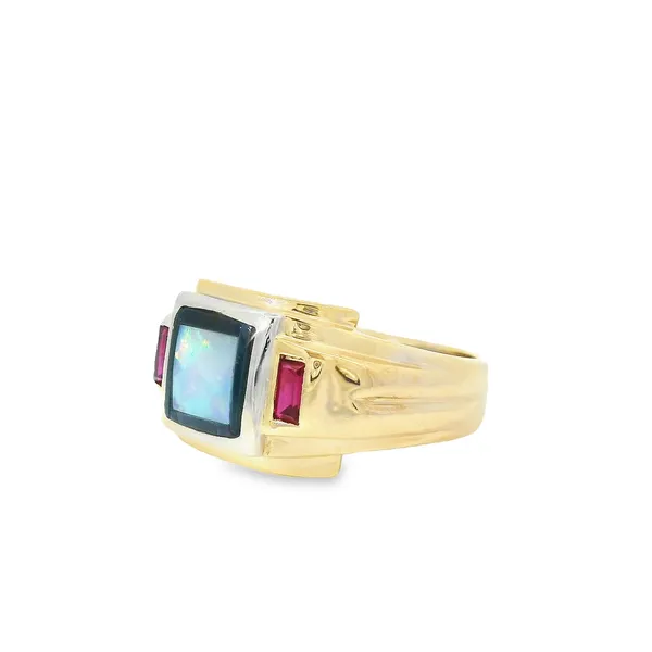 14K Yellow Gold Lab Created Opal & Lab Created Ruby Ring Image 3 Chipper's Jewelry Bonney Lake, WA
