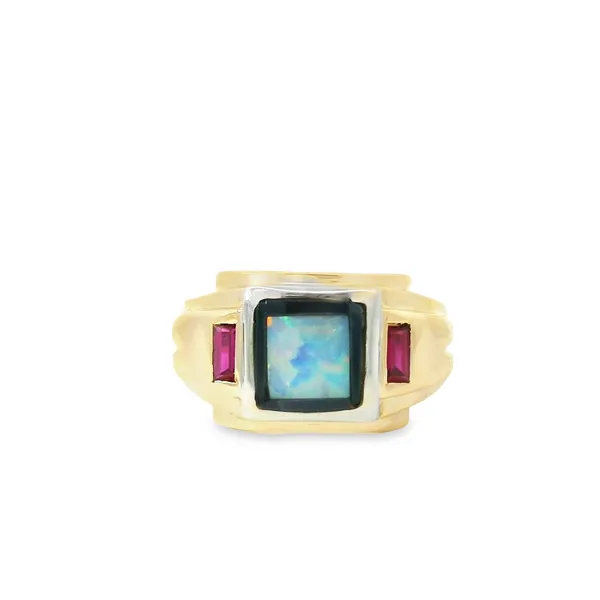 14K Yellow Gold Lab Created Opal & Lab Created Ruby Ring Chipper's Jewelry Bonney Lake, WA