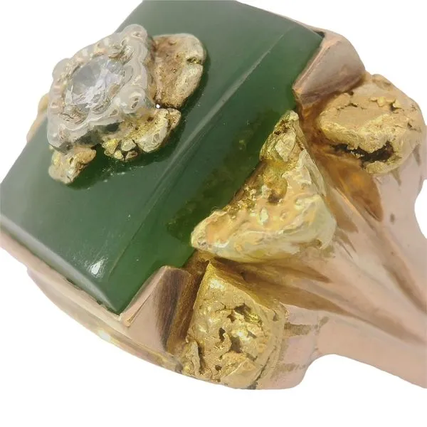 10KY Nephrite Jade Diamond Nugget Ring Sz. 9.5 Image 2 Chipper's Jewelry Bonney Lake, WA